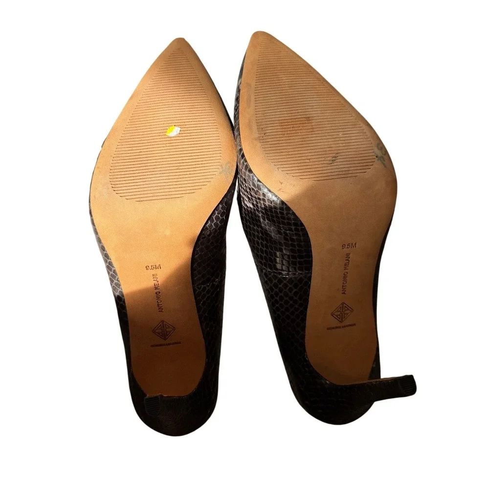 Antonio Melani Pumps Snakeskin Pointed Toe 9.5M Brown Women Leather Heels Office